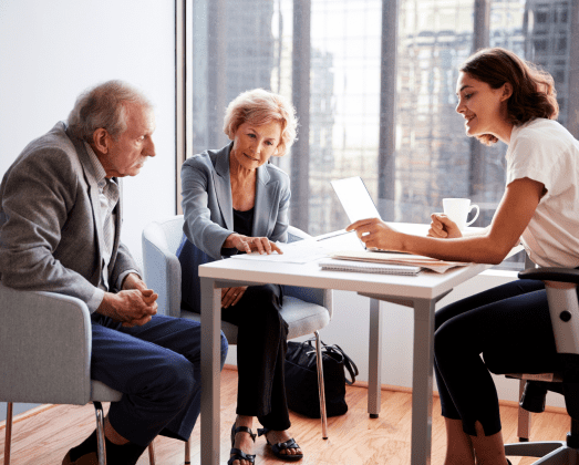 An old couple is taking advice from an accountant.